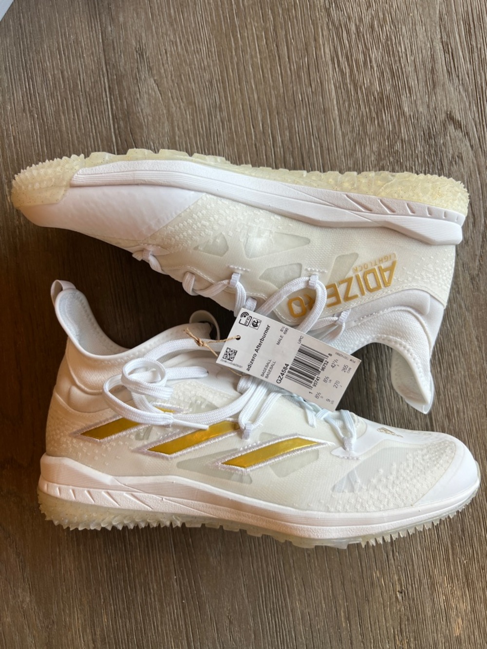 adidas afterburner White and Gold baseball turf shoes Size 9